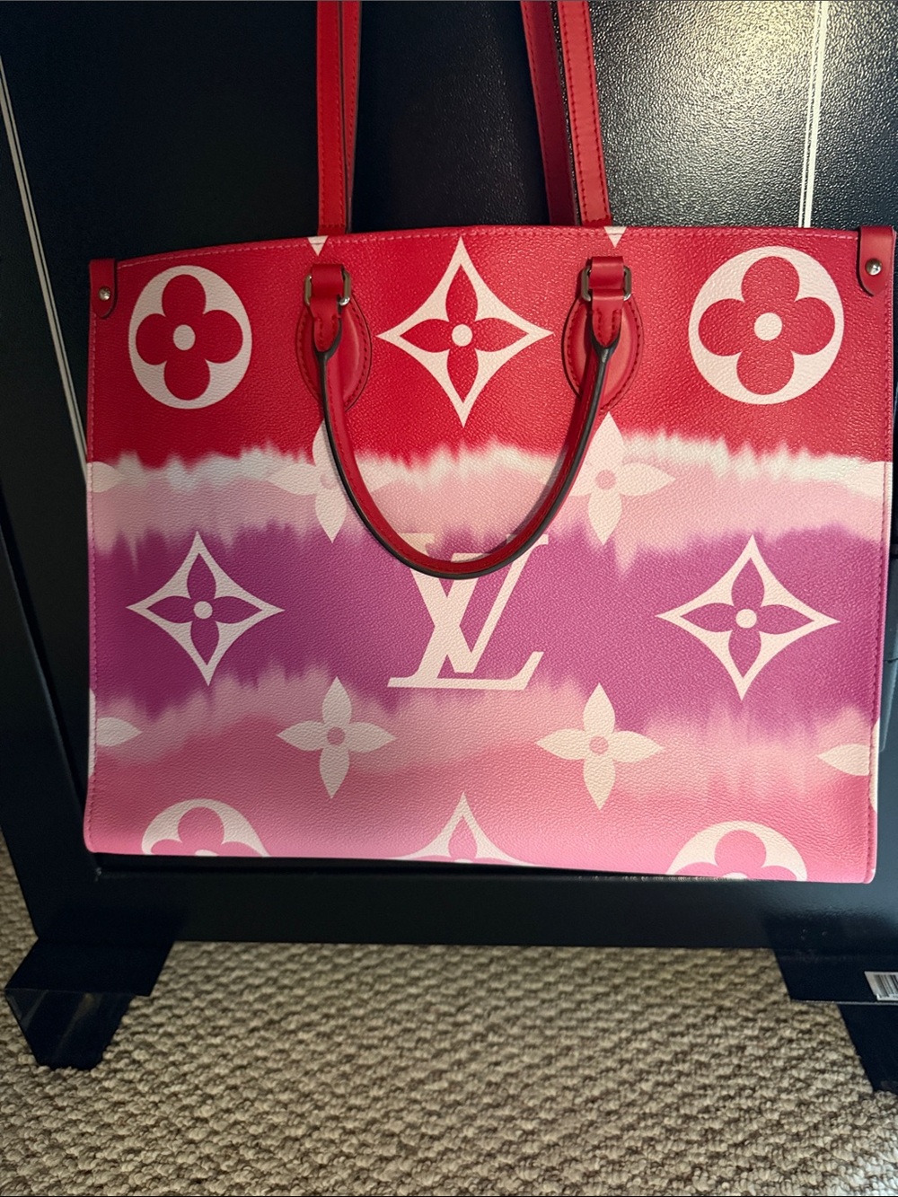 Louis Vuitton authenticated Red and Pink Monogram Gradient on the go Tote Bag